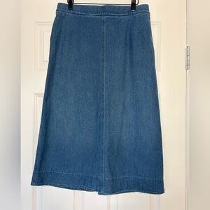 Uniqlo A-Line Cotton Blend Blue Denim Midi Skirt